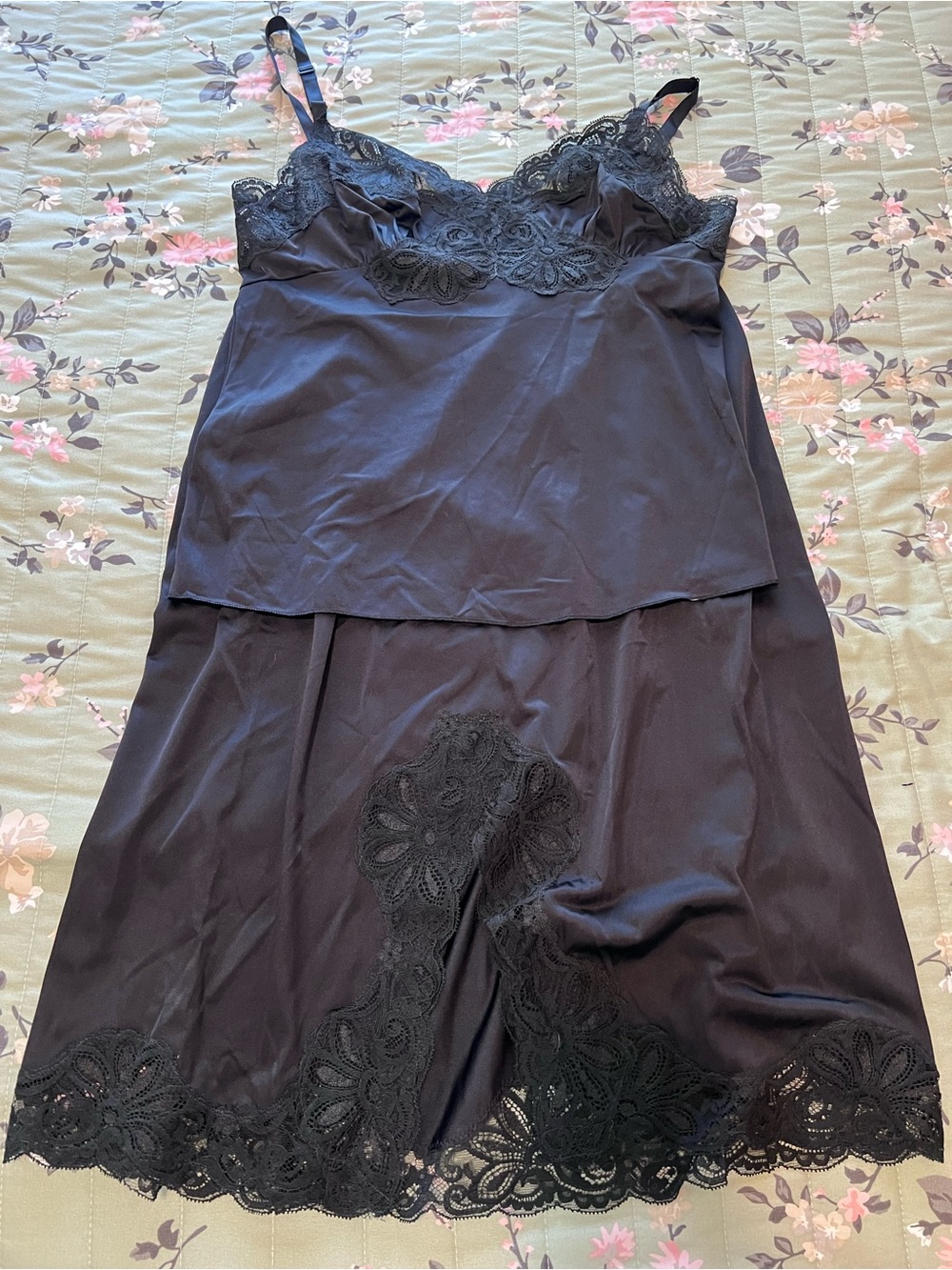 Vintage Shadowline Black Lace Cami & Half Slip Set Size Medium/34